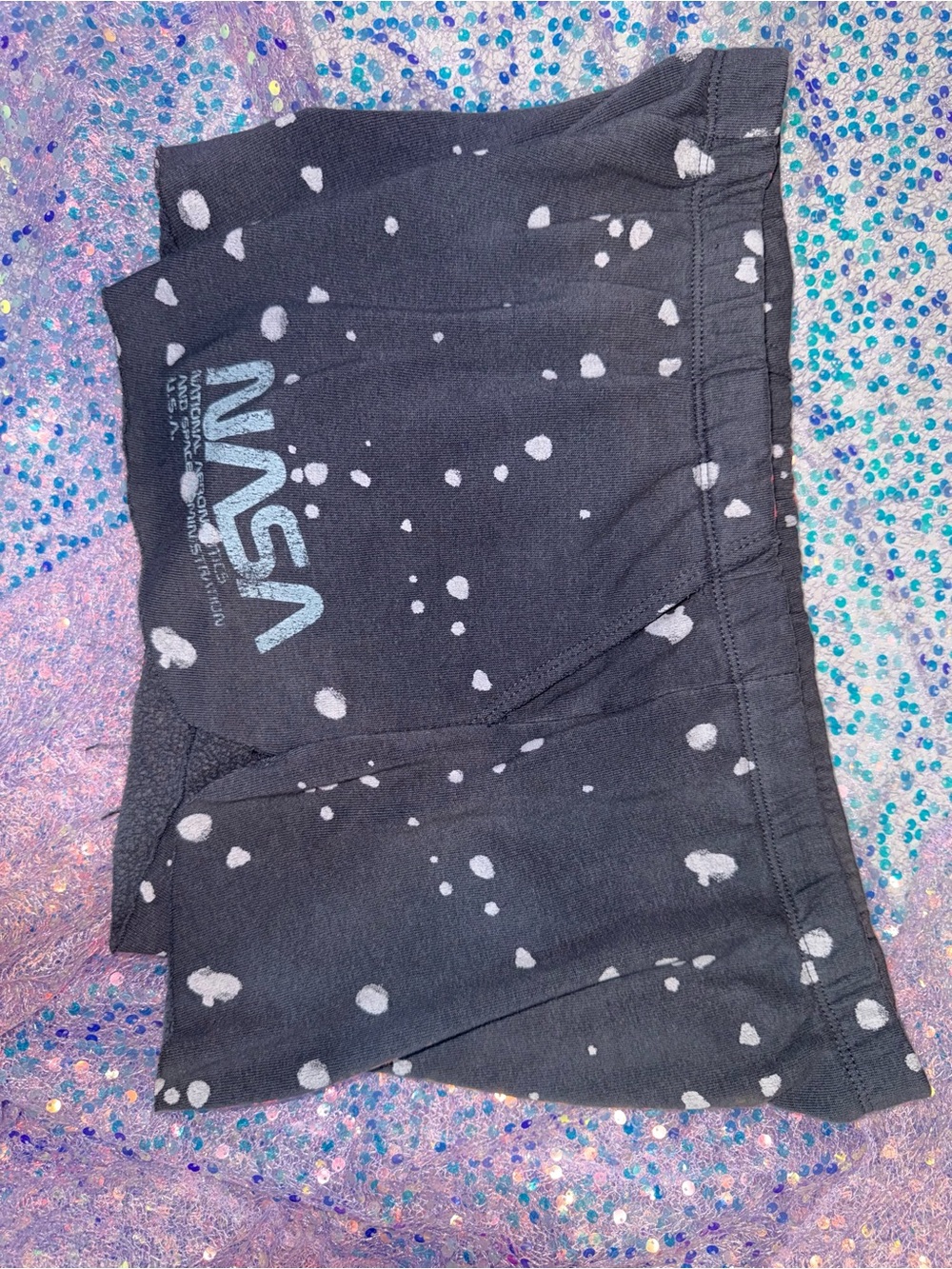 2897-NASA Black Splatter-Print Athletic Shorts
